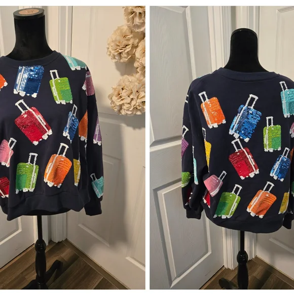 Colorful Sequin Suitcase Sweatshirt - Picture 1 of 6